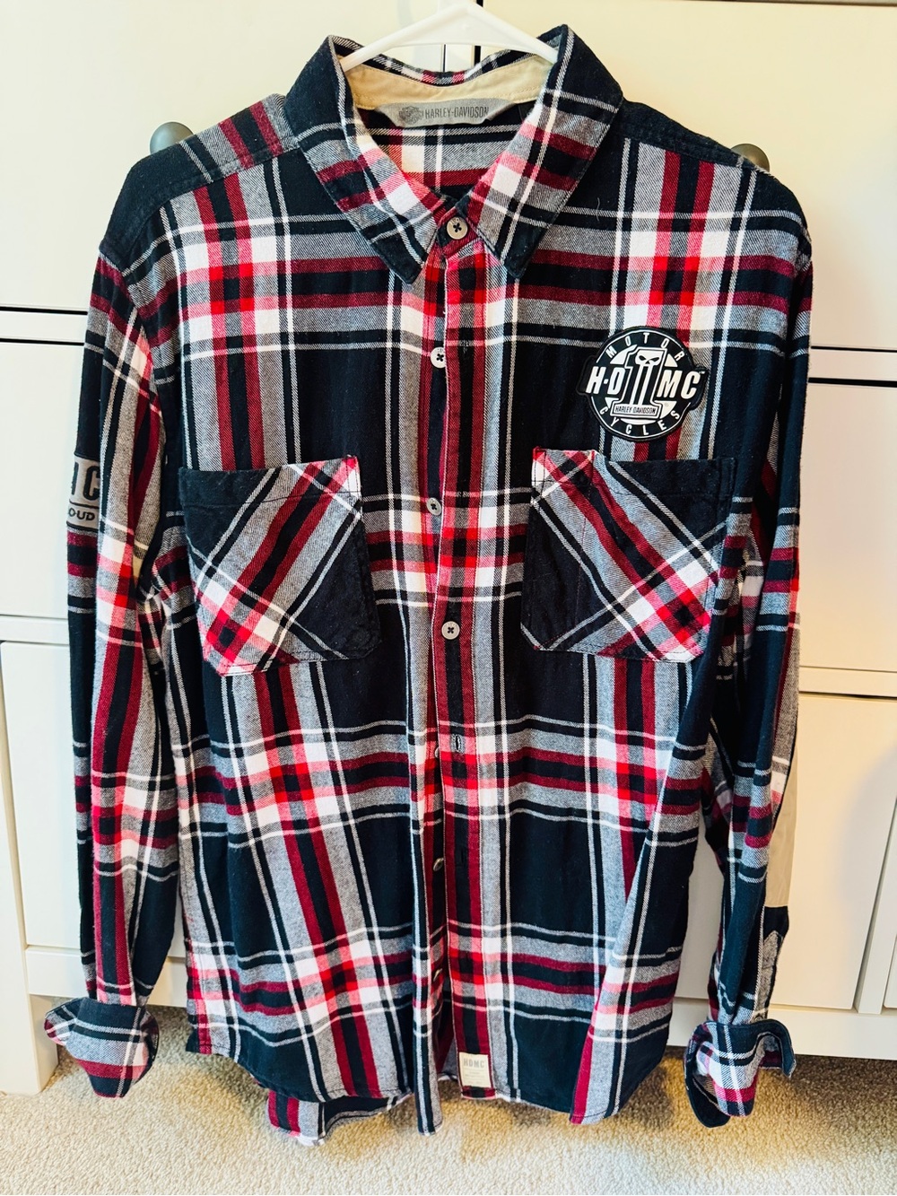 Harley Davidson Black & Red Plaid Button-Up Shirt
